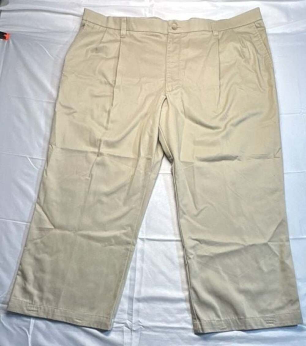 Cherokee Men's Khaki Pleated Front Nano-Tex Cotton Pants Size 46x30